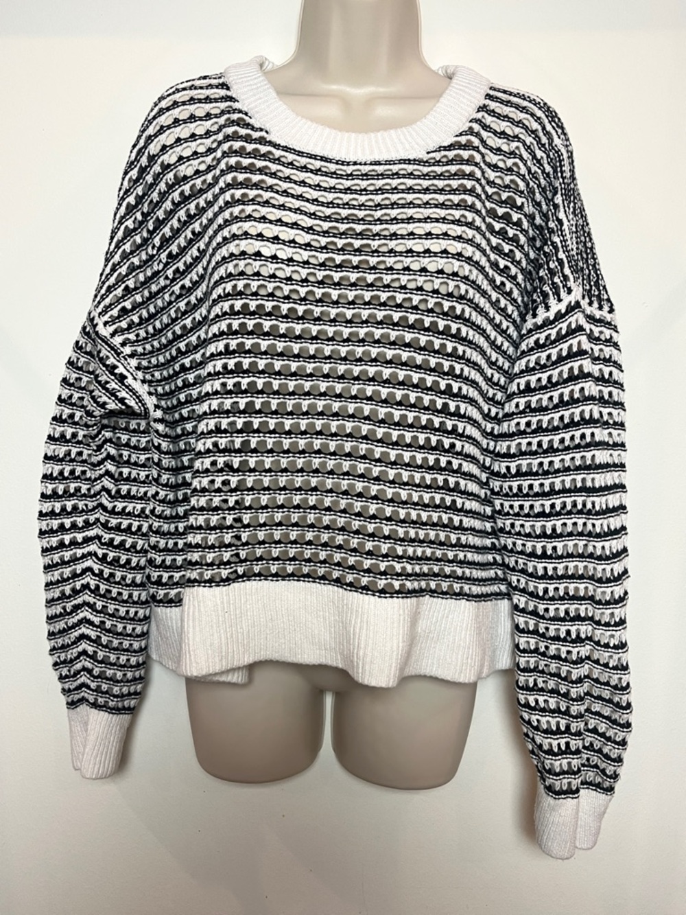 Striped Crochet Open Knit Sweater Cottagecore Casual Layer Relaxed Fit Summer